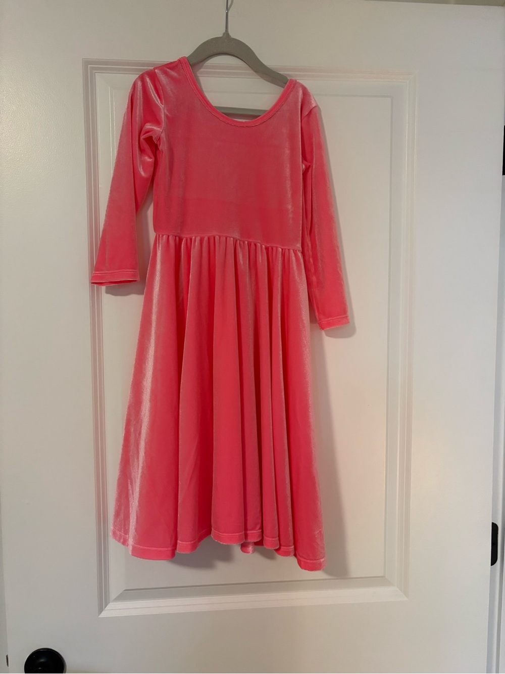 Girls' Velvet Long-Sleeve Party Dress in Coral Pink